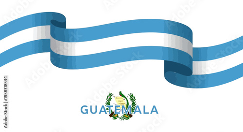 Guatemalan Flag Waving Ribbon and Emblem on White Background