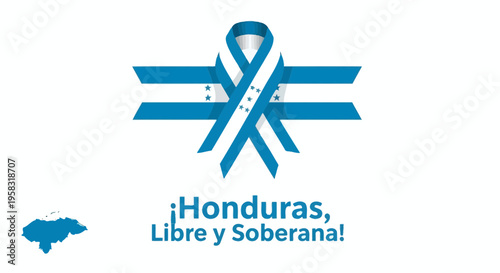 Honduras flag ribbon with map and slogan 'Libre y Soberana'