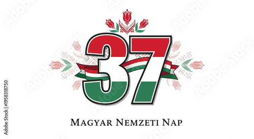 Hungary National Day 37 Years Anniversary Celebration with Hungarian Flag Colors and Tulips