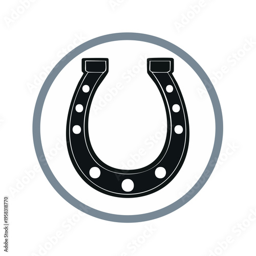 Classic Horseshoe Emblem Symbol of Luck and Good Fortune in Circular Frame