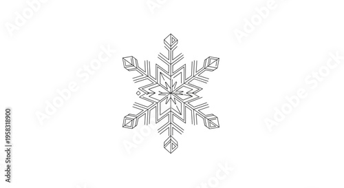 Intricate Snowflake Outline on White Background