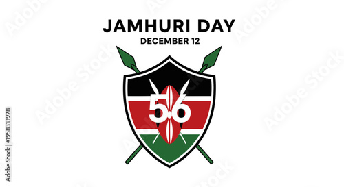 Jamhuri Day Kenya December 12th Emblem with Spears and Number 56