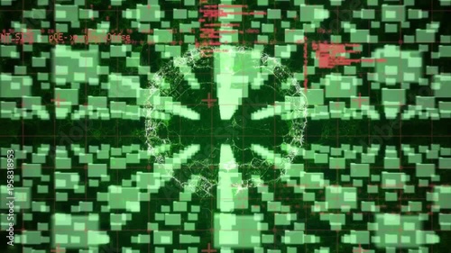 Animation of digital padlock and brain over data processing on black background