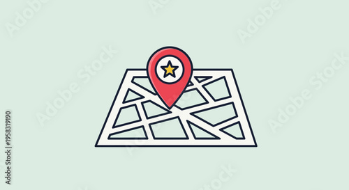 Location Pin Marker on Map with Star Icon, Navigation Concept