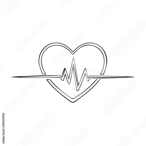 Heart shape with electrocardiogram line inside symbolizing medical care and life rhythm