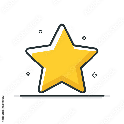 Yellow star with a dark outline and subtle sparkle graphic elements