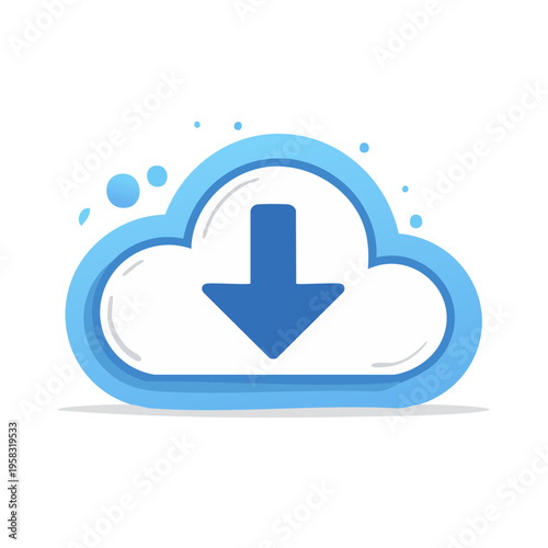 Blue cloud icon with down arrow symbol for data download and cloud storage