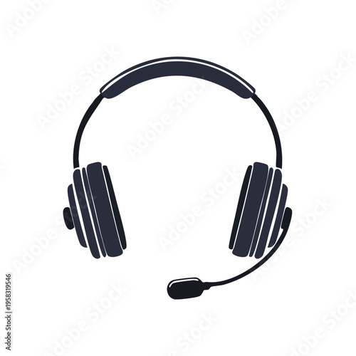 Dark Silhouette of a Headset with Microphone Simple Minimalist Design