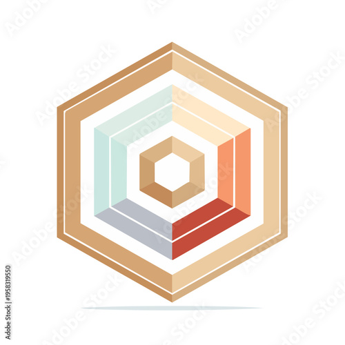 Layered Hexagon Geometric Shape with Earth Tone Colors Abstract Design Element