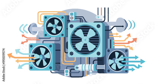 Computer Cooling System with Multiple Fans and Airflow.