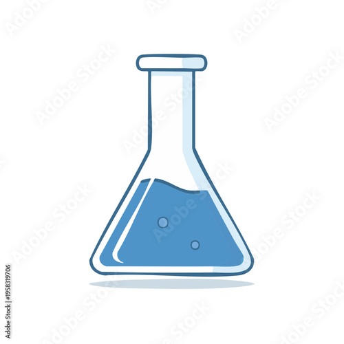 Simple Blue Liquid Filled Erlenmeyer Flask with Bubbles Illustration