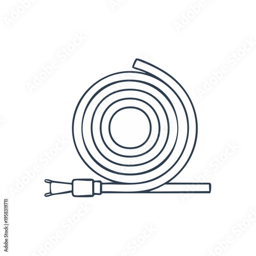 Coiled garden hose with nozzle outline illustration