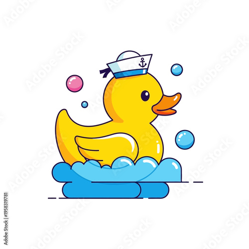 Cute Yellow Rubber Duck Wearing a Sailor Hat.
