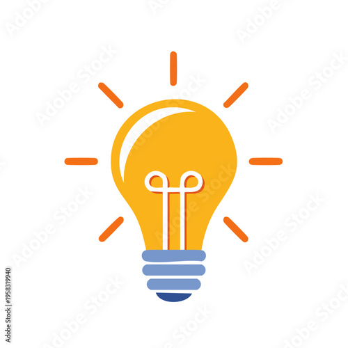 Bright glowing idea bulb illustration with radiating lines and stylized filament