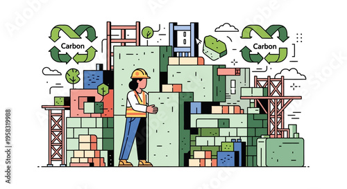 Construction worker building sustainable structures with eco-friendly materials.