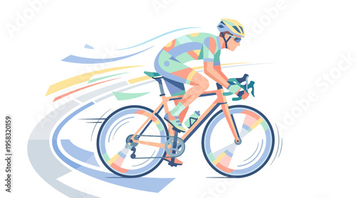 Cyclist in motion with colorful streaks.