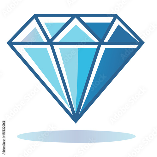 Stylized Blue Diamond Gemstone With Facets And Shadow