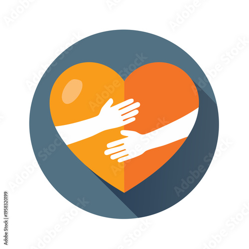 Heart shape embraced by loving arms conveying care and support concept
