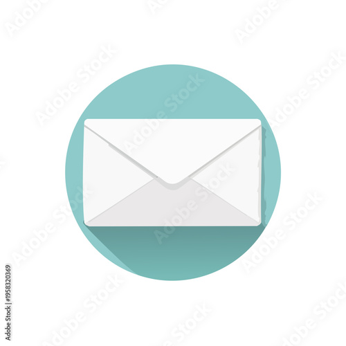 Clean white envelope illustration in a turquoise circle with shadow