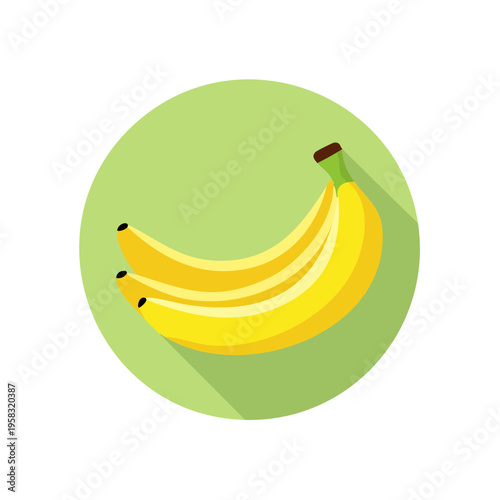 Bunch of Yellow Bananas with Green Circle Background and Shadow