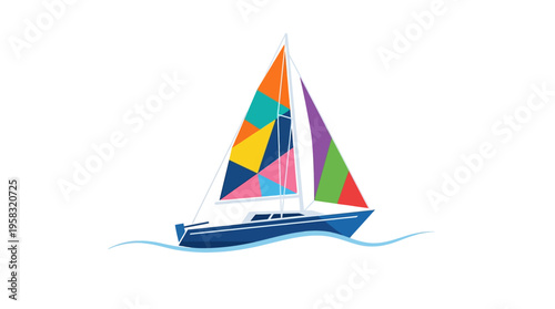 Colorful Sailboat Gliding on Gentle Waves.