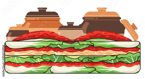 Delicious Layered Lasagna Dish with Tomato Sauce and Greens.