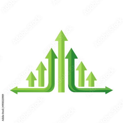Green arrows show upward growth and success across a horizontal plane
