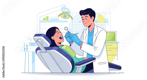 Dentist examining patients teeth with tools.