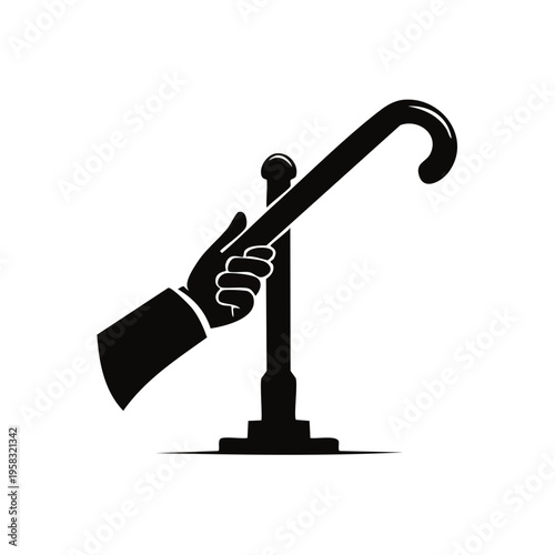 Silhouette Hand Holding Walking Cane on Stand