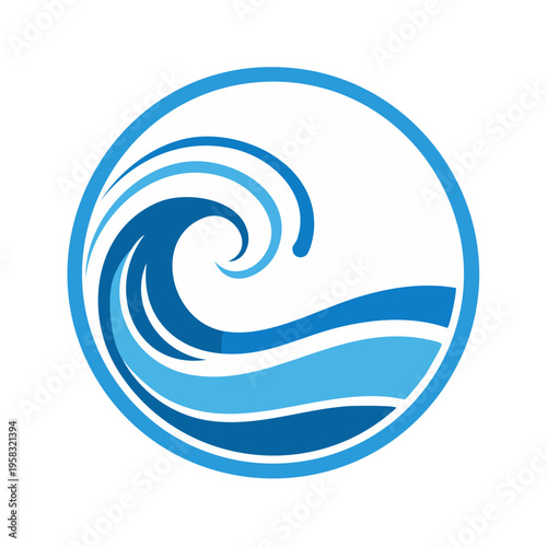 Stylized Blue Wave Swirl Inside a Circle Logo Design
