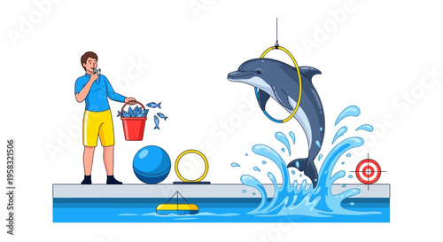 Dolphin Performing Tricks in Water Show.