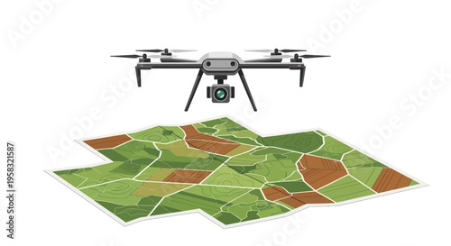 Drone surveying agricultural fields for precision farming technology.