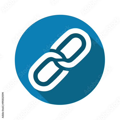 Clean white chain link symbol on a deep blue circular background with a long shadow