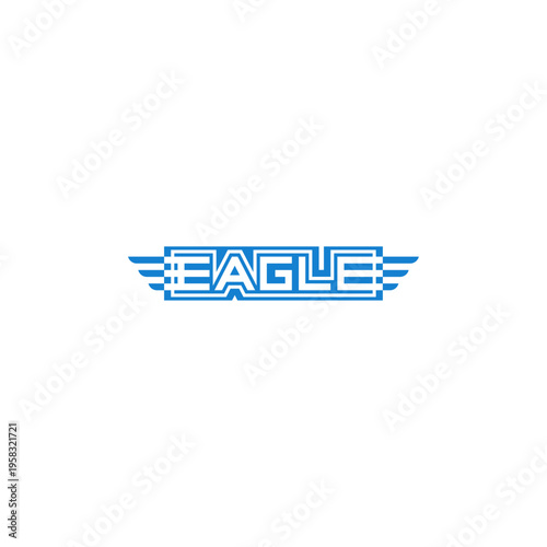 Eagle blue text, airline logo design.