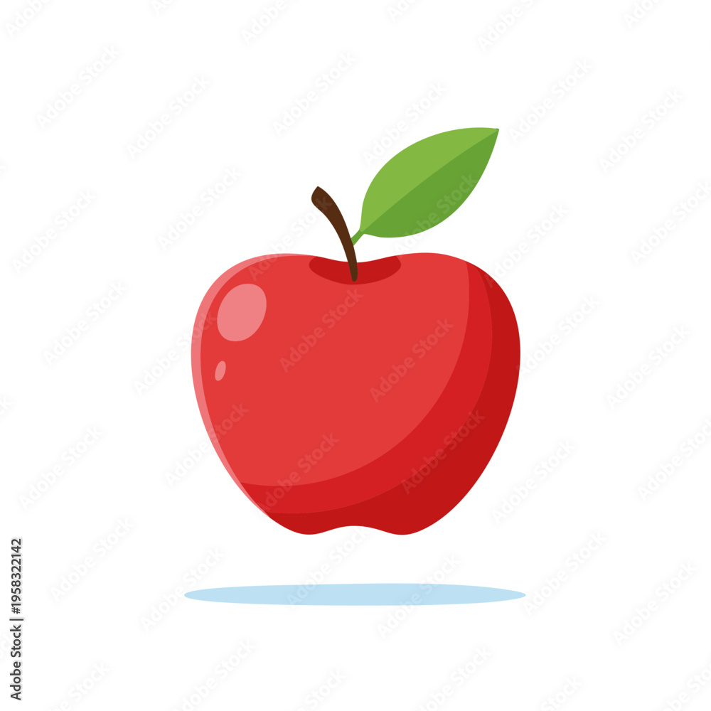 Fototapeta premium Stylized Red Apple with Green Leaf and Stem Vector Illustration