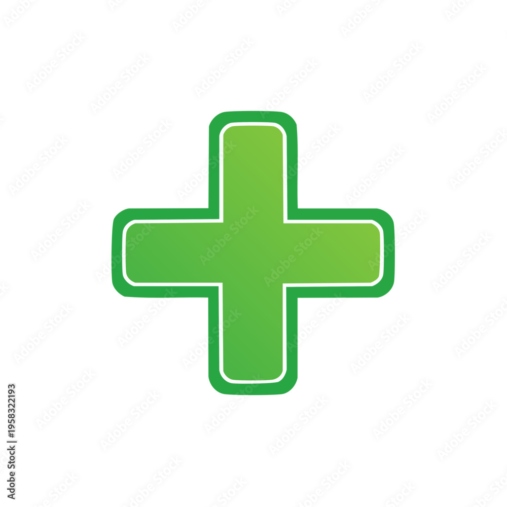 Fototapeta premium Green medical plus sign symbol with white outline and gradient effect