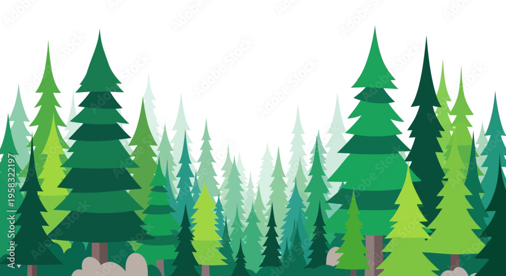 Obraz premium Evergreen Forest Landscape with Tall Pine Trees.