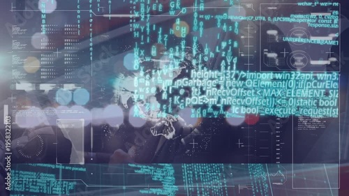 Animation of security padlock over data processing columns