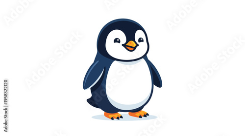 Cute cartoon penguin standing isolated on white background.