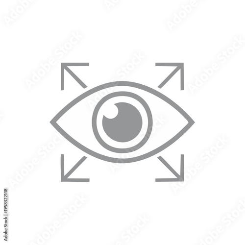 Digital eye icon with directional arrows symbolizing vision search and focus