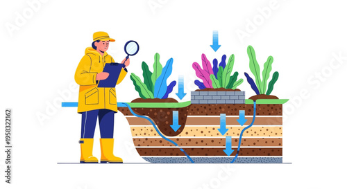Environmental Scientist Inspecting Soil Layers and Plant Growth.