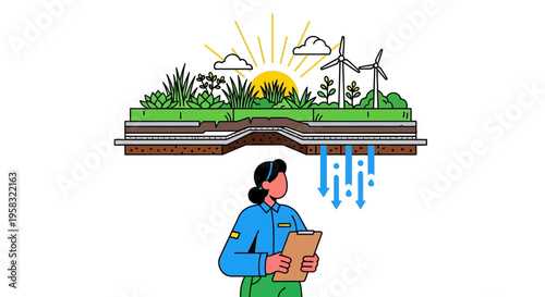 Environmental Scientist Inspecting Sustainable Ecosystem Layers.