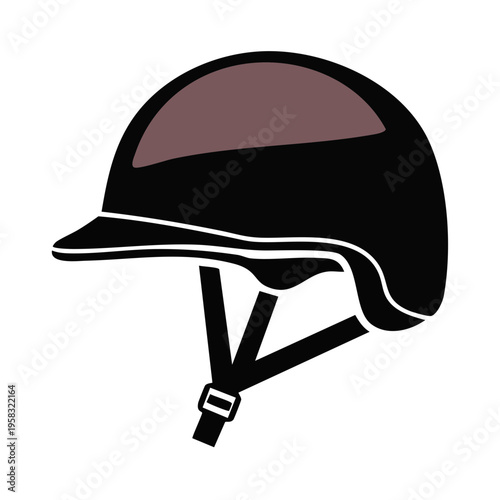 Black equestrian helmet with adjustable chin strap for horseback riding safety