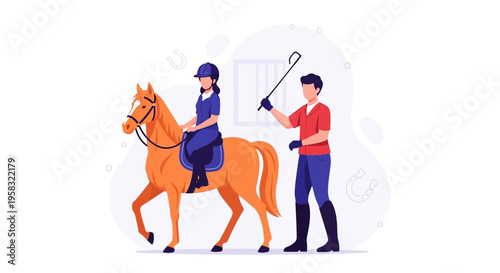 Equestrian training session with horse and instructor.