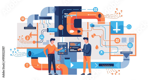 Engineers working on complex industrial system schematic.