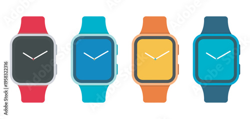 Smart watches line digital illustration, sleek smartwatch devices, digital display screens, notification icons, modern wearable technology set