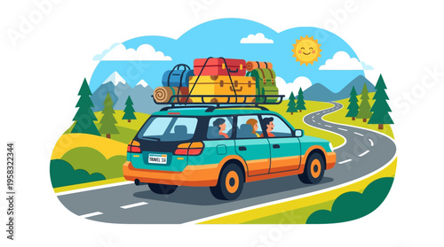 Family car packed for a road trip adventure.