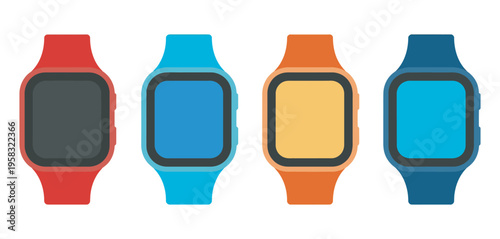 Smart watches line digital illustration, sleek wearable devices, digital screens, notification symbols, modern smartwatch technology icons
