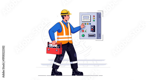 Electrician working on control panel with tools.