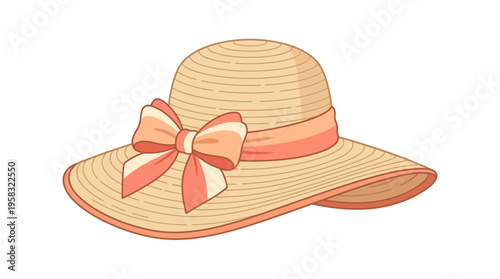 Elegant Straw Hat with Decorative Ribbon and Bow.